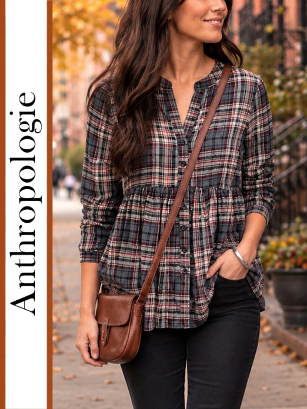 Anthropologie/11-1-TYLHO | Plaid Peplum Blouse Top